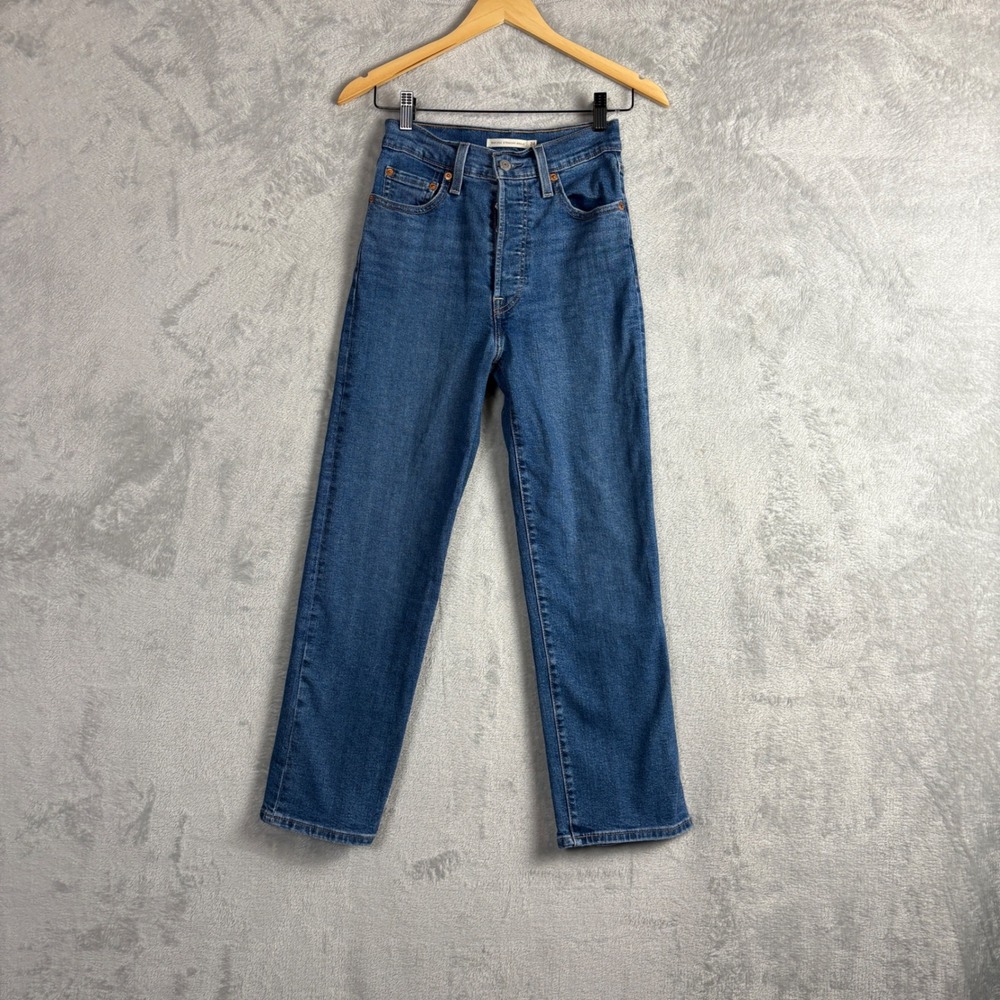 Levi's Jeans Ribcage Straight Ankle Size 24 Medium Blue High Rise Denim